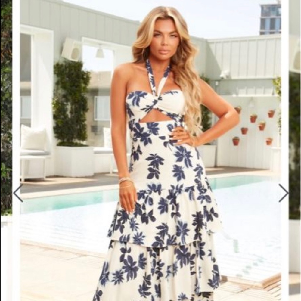 Tiered halter maxi dress with cutout
